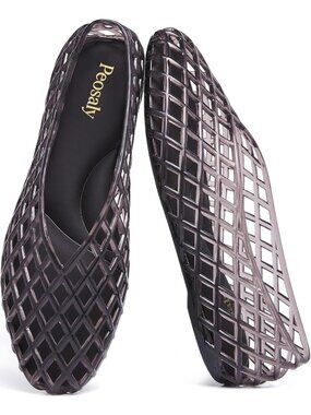 Women's Black Comfortable Slip On Pointed Toe Jelly Flats Casual Shoes